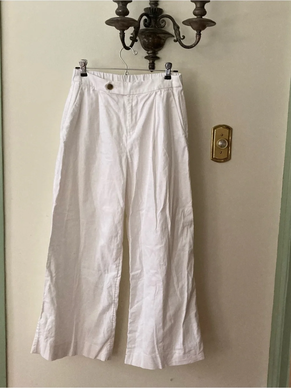 Banana Republic White Linen Wide Leg Trouser Pants white sz 2 beach coastal Boho